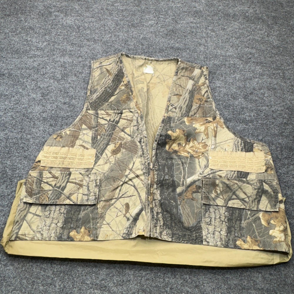 Vintage Ozark Trail Hunting Vest Mens 2XL Tan Realtree Hardwoods 20-200 Camo 90s